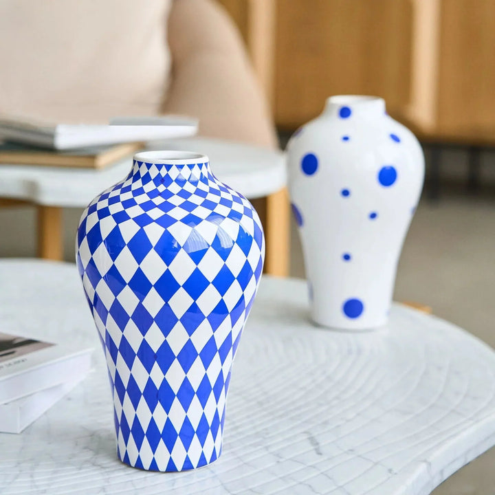 Vibrant Blue Geometric Ceramic Vase Moderne Wohnkultur | Karnz