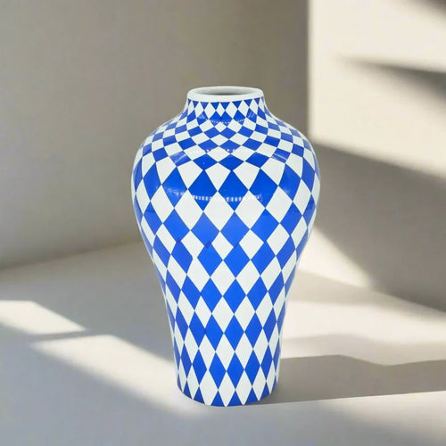 Vibrant Blue Geometric Ceramic Vase Moderne Wohnkultur | Karnz