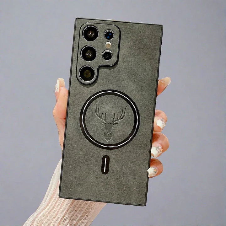 Lederhülle für Samsung-Telefon | Magnetische kabellose Ladehülle
