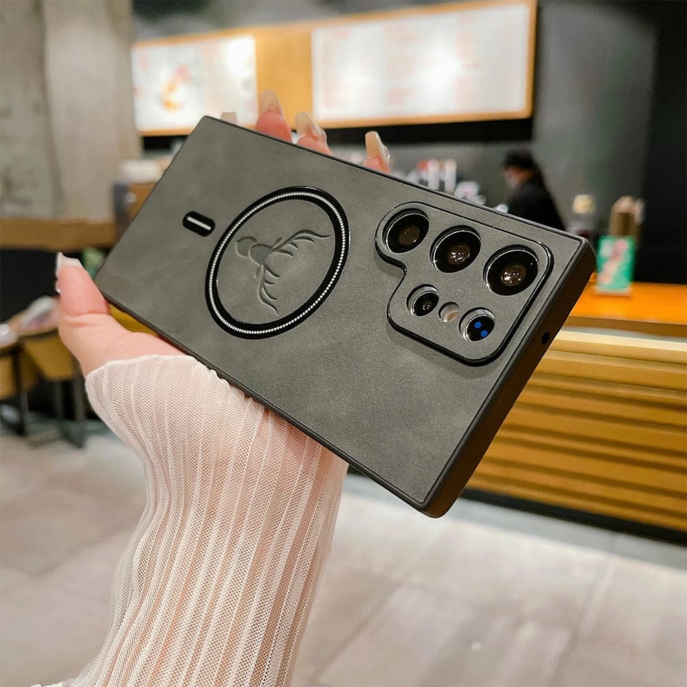 Ledertasche für Samsung Telefon | Magnetische Wireless Charging Hülle