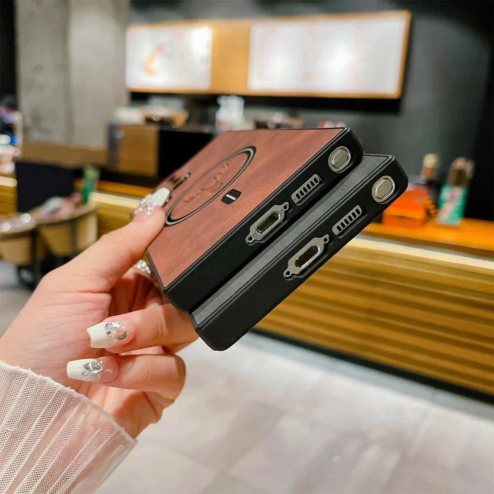 Ledertasche für Samsung Telefon | Magnetische Wireless Charging Hülle