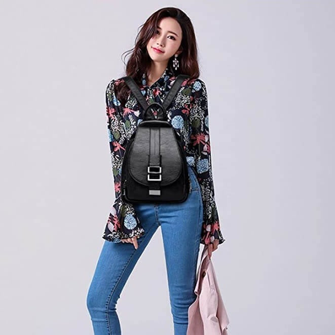 Premium Wasserabweisender Leder Rucksack für Frauen | Karnz