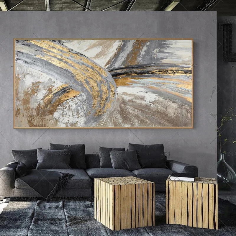 Moderne abstrakte graue beige goldene Wandkunst Fine-Art-Leinwanddrucke Bild für luxuriöse Wohnzimmer Schlafzimmer Kunst für zeitgenössische Innenräume | Karnz