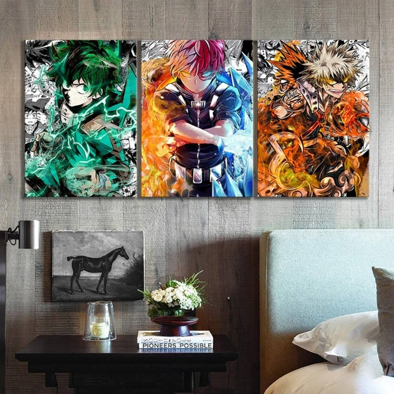 My Hero Academia Anime – 3-teiliges Leinwandbild-Wandbild-Modularposter
