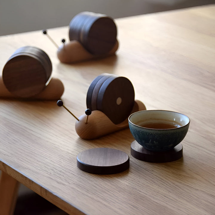 Walnuss Holz Schnecken Tee & Kaffee Becher Untersetzer - Süße Dekoration | Karnz