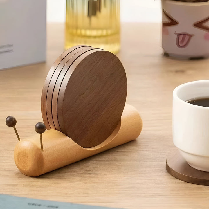 Walnuss Holz Schnecken Tee & Kaffee Becher Untersetzer - Süße Dekoration | Karnz