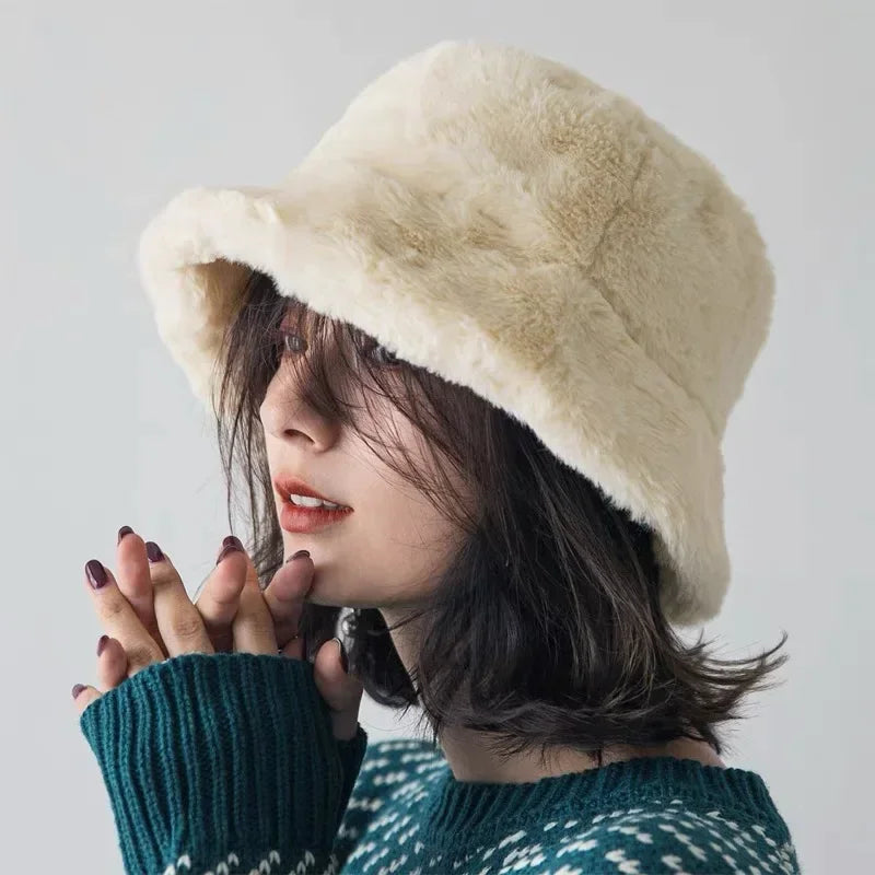 Herbst-Bucket-Hat für Damen aus Kunstkaninchenfell – Lorna