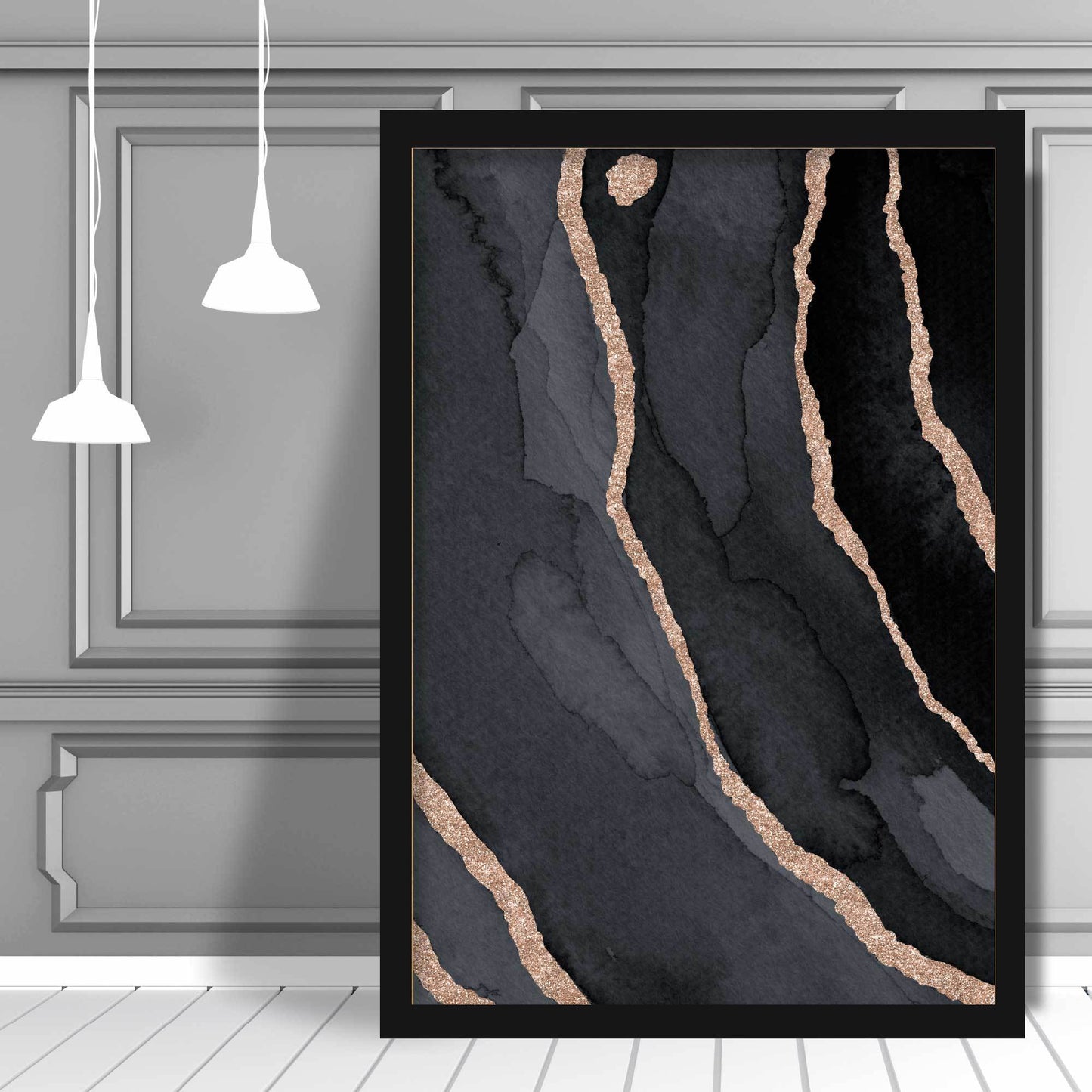 Abstrakter Kunstdruck in Schwarz und Gold Nr. 3