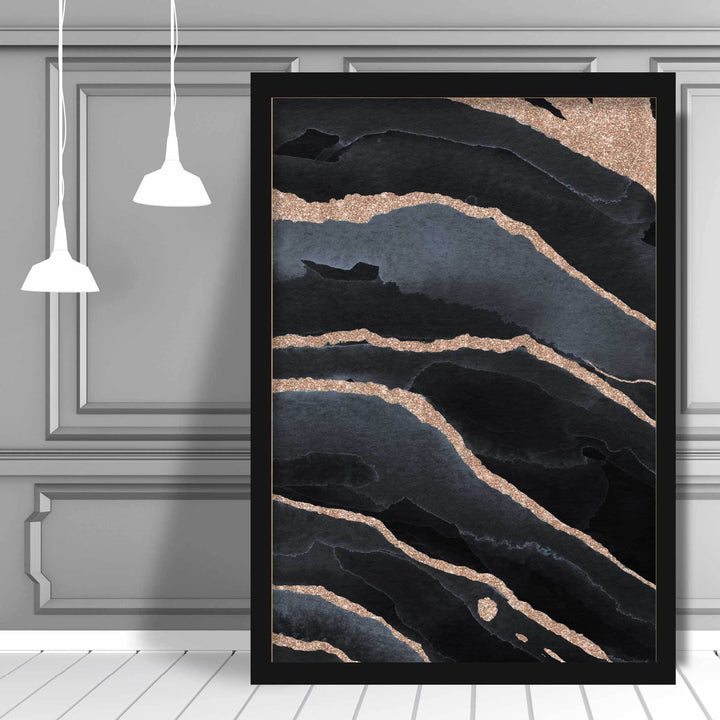 Abstrakter Kunstdruck in Schwarz und Gold Nr. 2