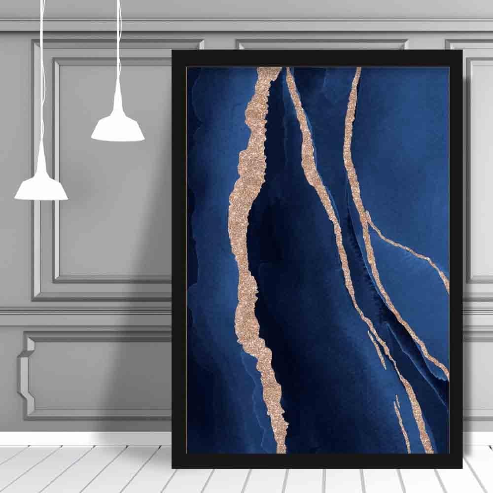 Abstrakter Kunstdruck in Marineblau und Gold Nr. 1
