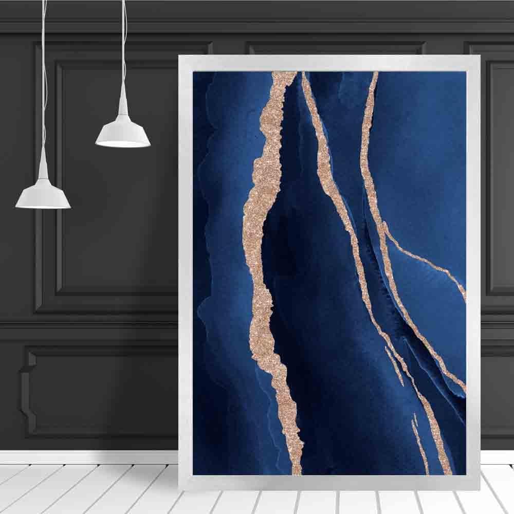 Abstrakter Kunstdruck in Marineblau und Gold Nr. 1