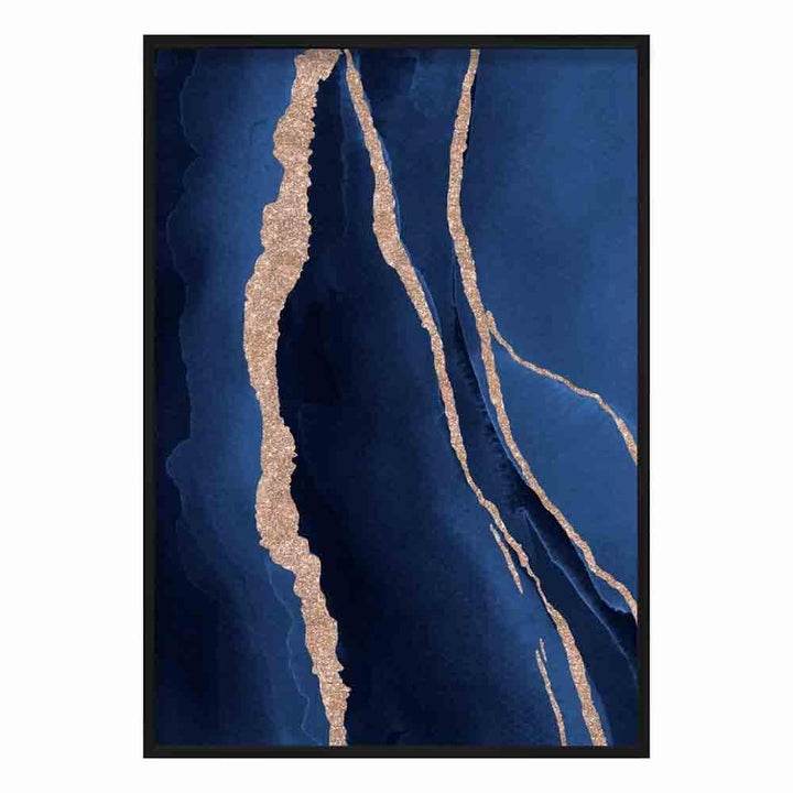 Abstrakter Kunstdruck in Marineblau und Gold Nr. 1
