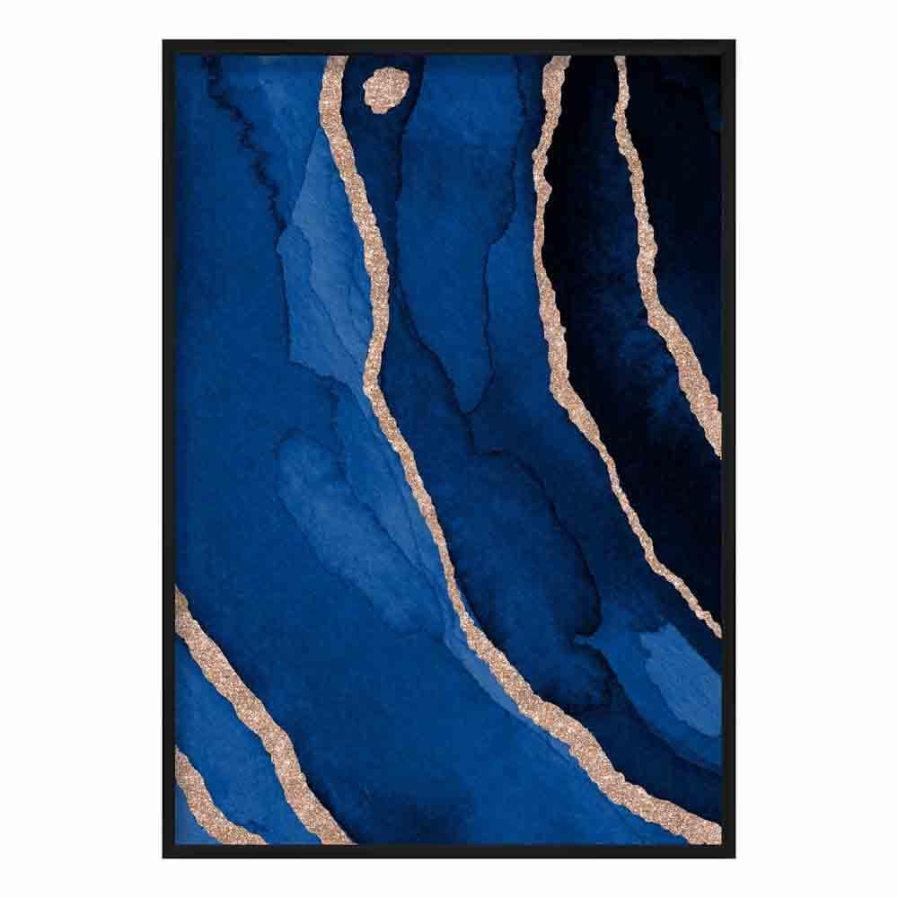 Abstrakter Kunstdruck in Marineblau und Gold Nr. 3