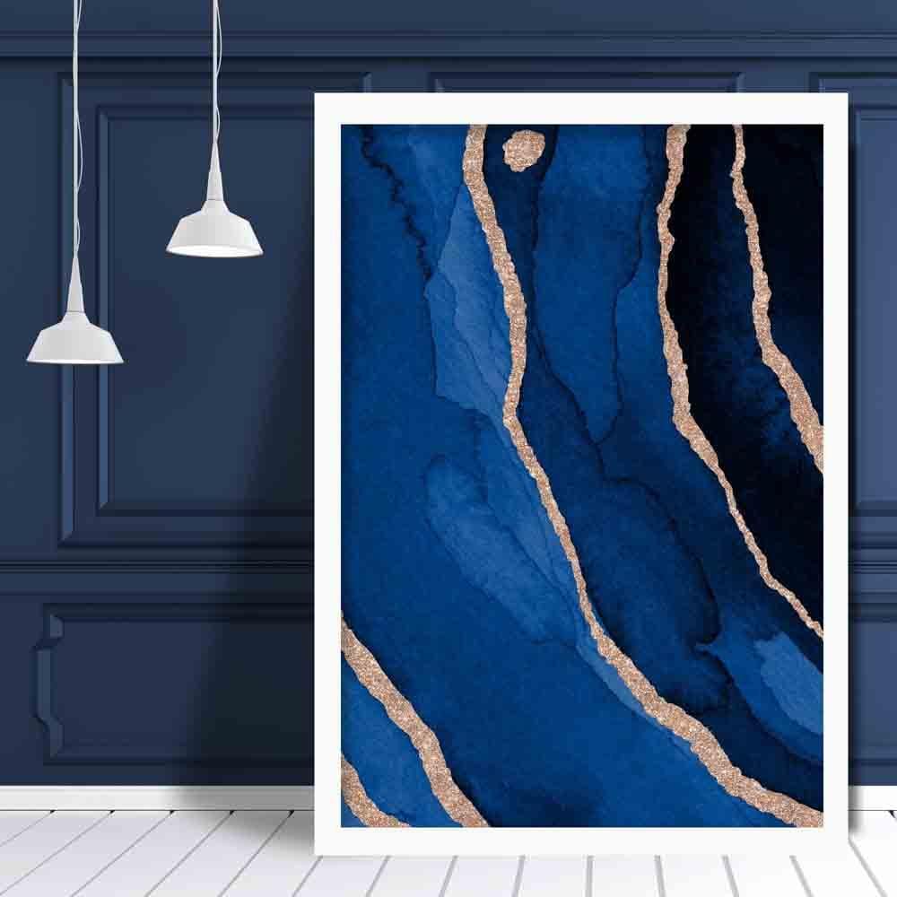 Abstrakter Kunstdruck in Marineblau und Gold Nr. 3