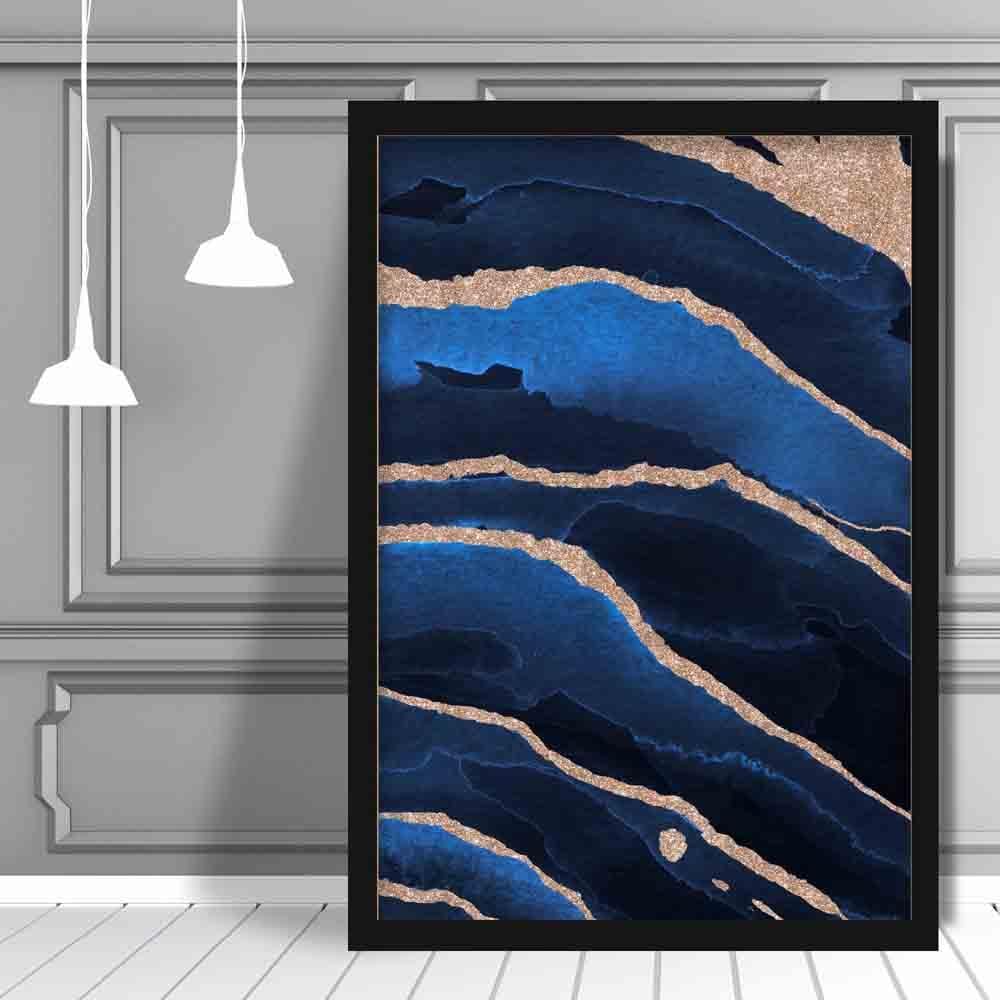 Abstrakter Kunstdruck in Marineblau und Gold Nr. 2