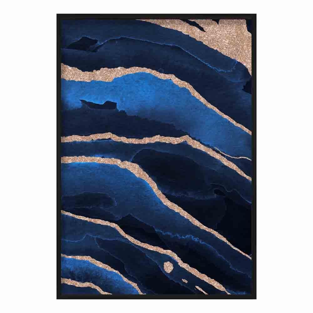 Abstrakter Kunstdruck in Marineblau und Gold Nr. 2