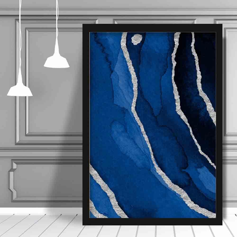 Abstrakter Kunstdruck in Marineblau und Silber Nr. 3