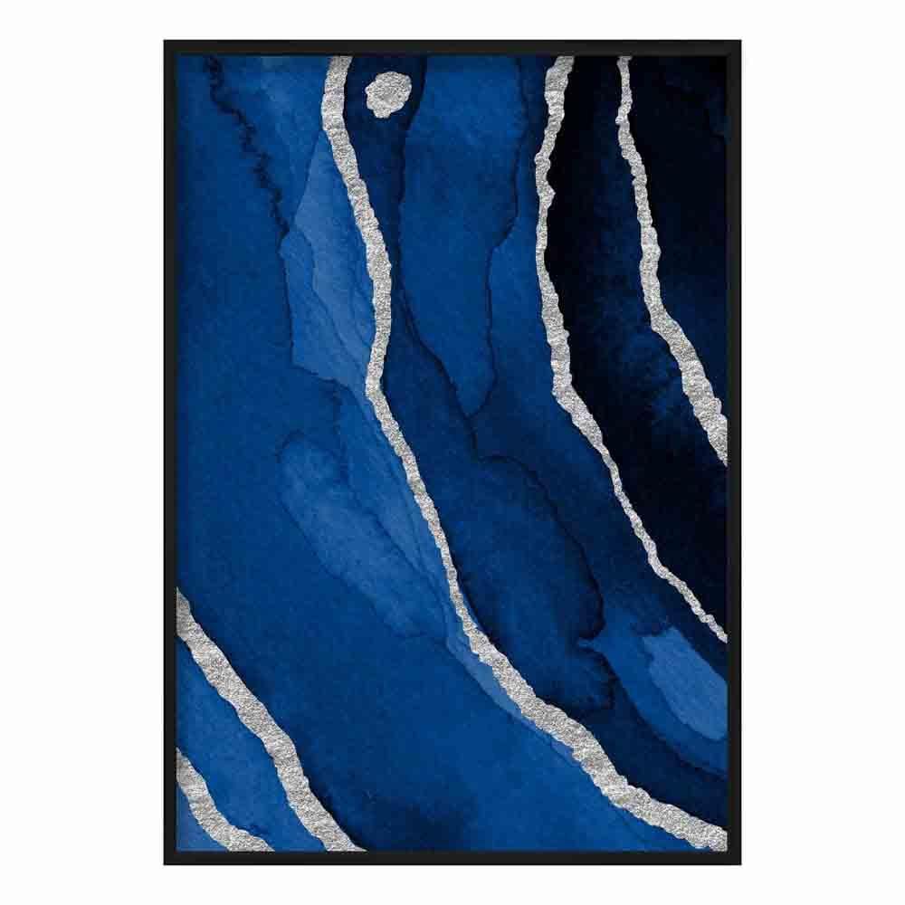 Abstrakter Kunstdruck in Marineblau und Silber Nr. 3