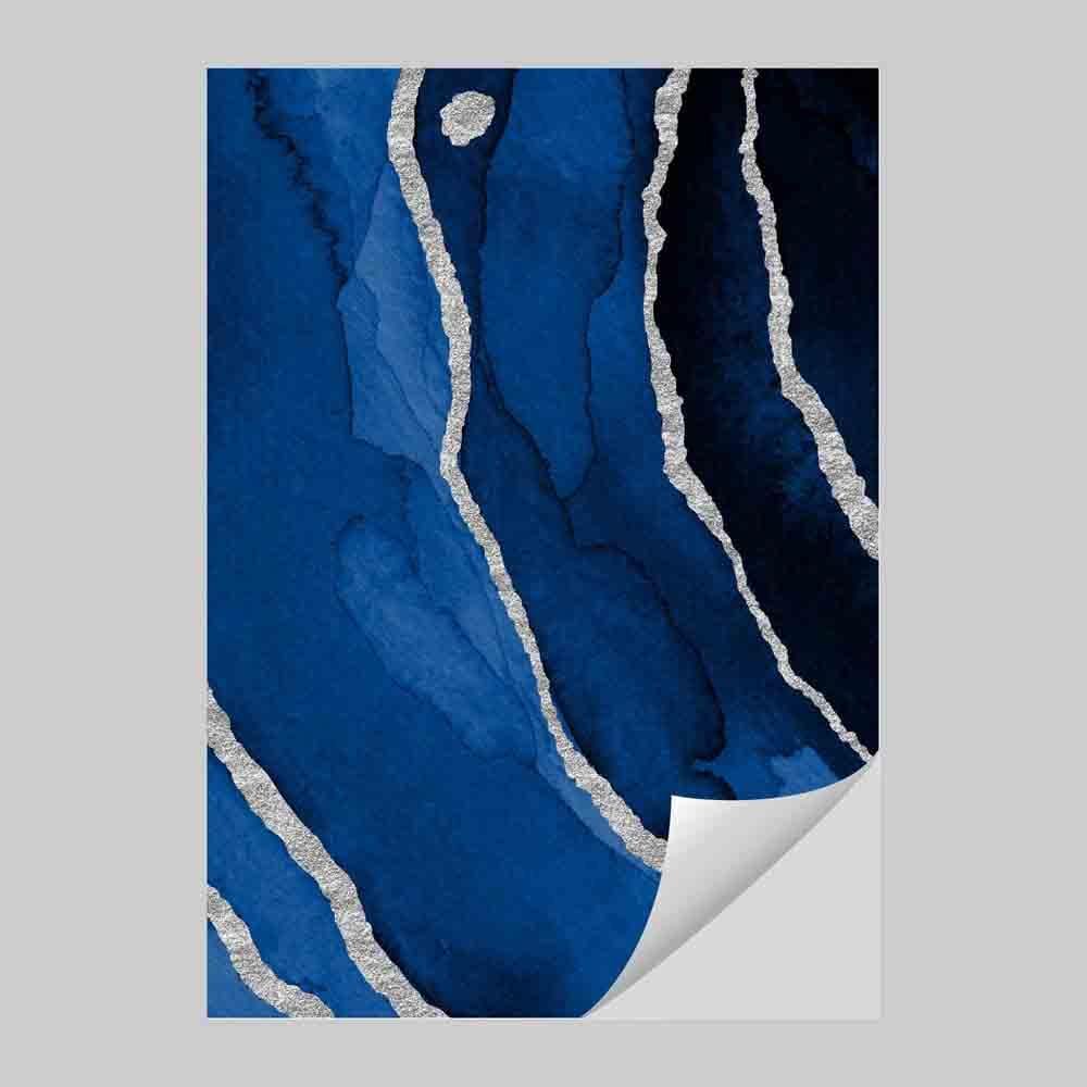 Abstrakter Kunstdruck in Marineblau und Silber Nr. 3