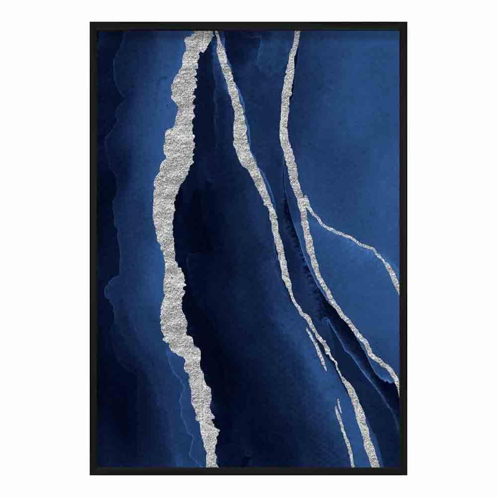 Abstrakter Kunstdruck in Marineblau und Silber Nr. 1