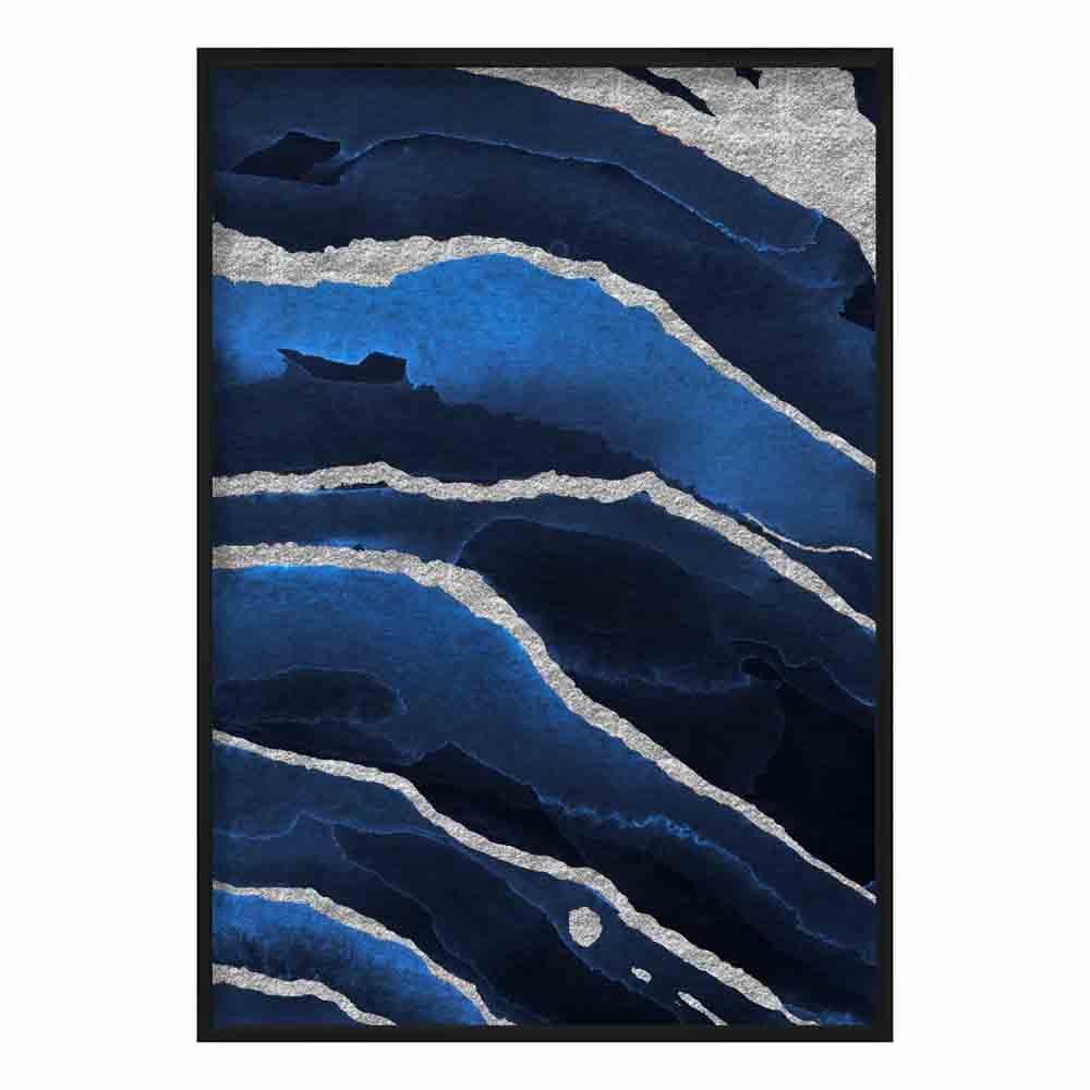 Abstrakter Kunstdruck in Marineblau und Silber Nr. 2