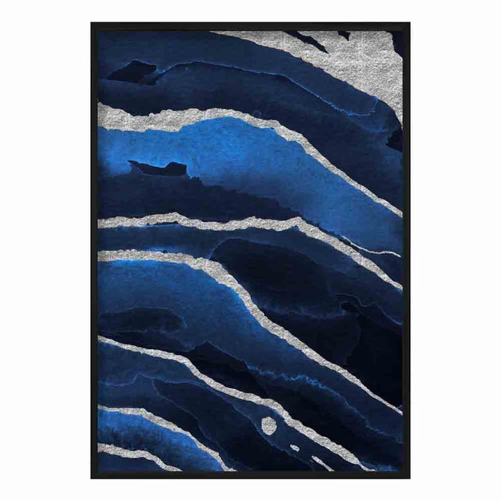 Abstrakter Kunstdruck in Marineblau und Silber Nr. 2