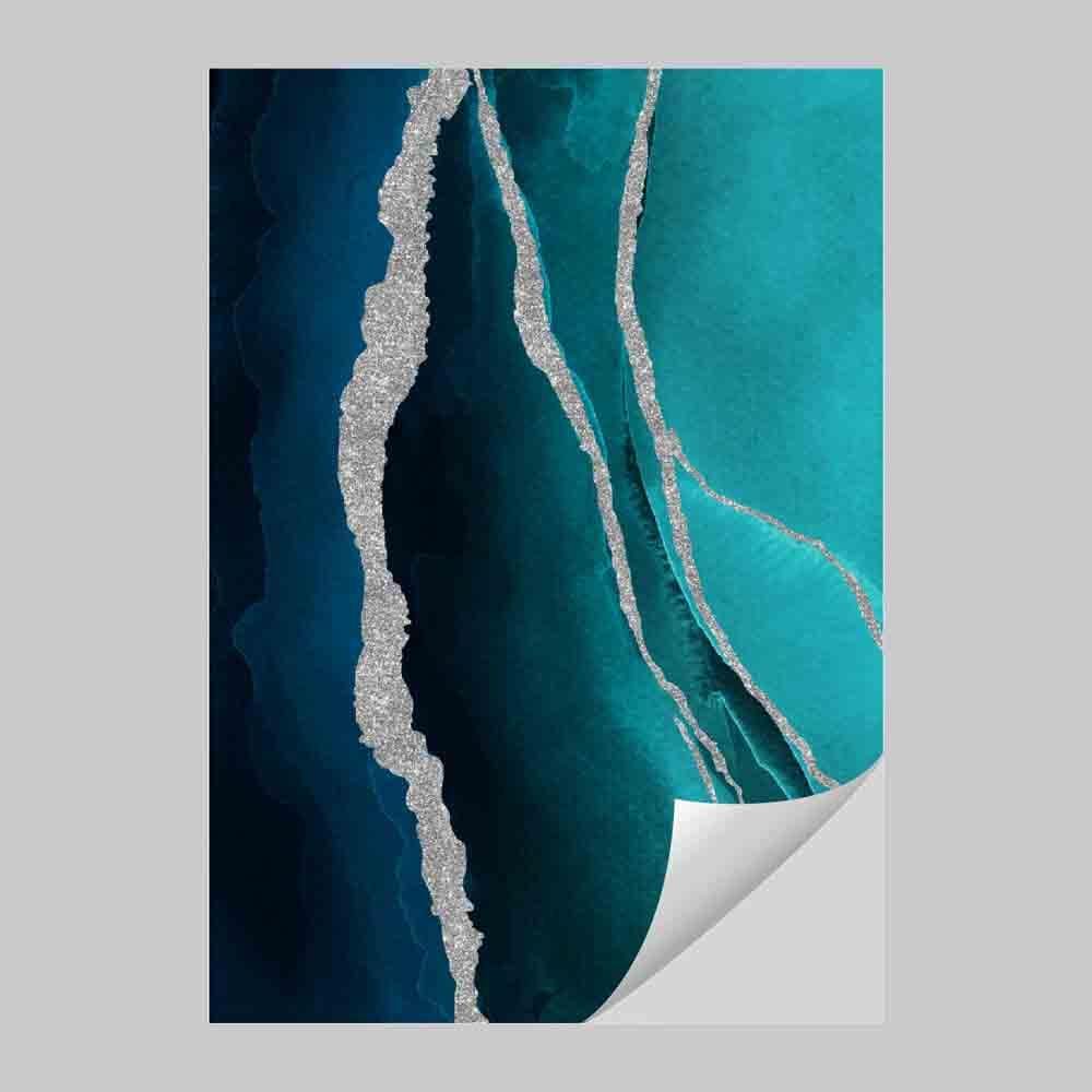Abstrakter Kunstdruck in Türkisblau und Silber Nr. 1