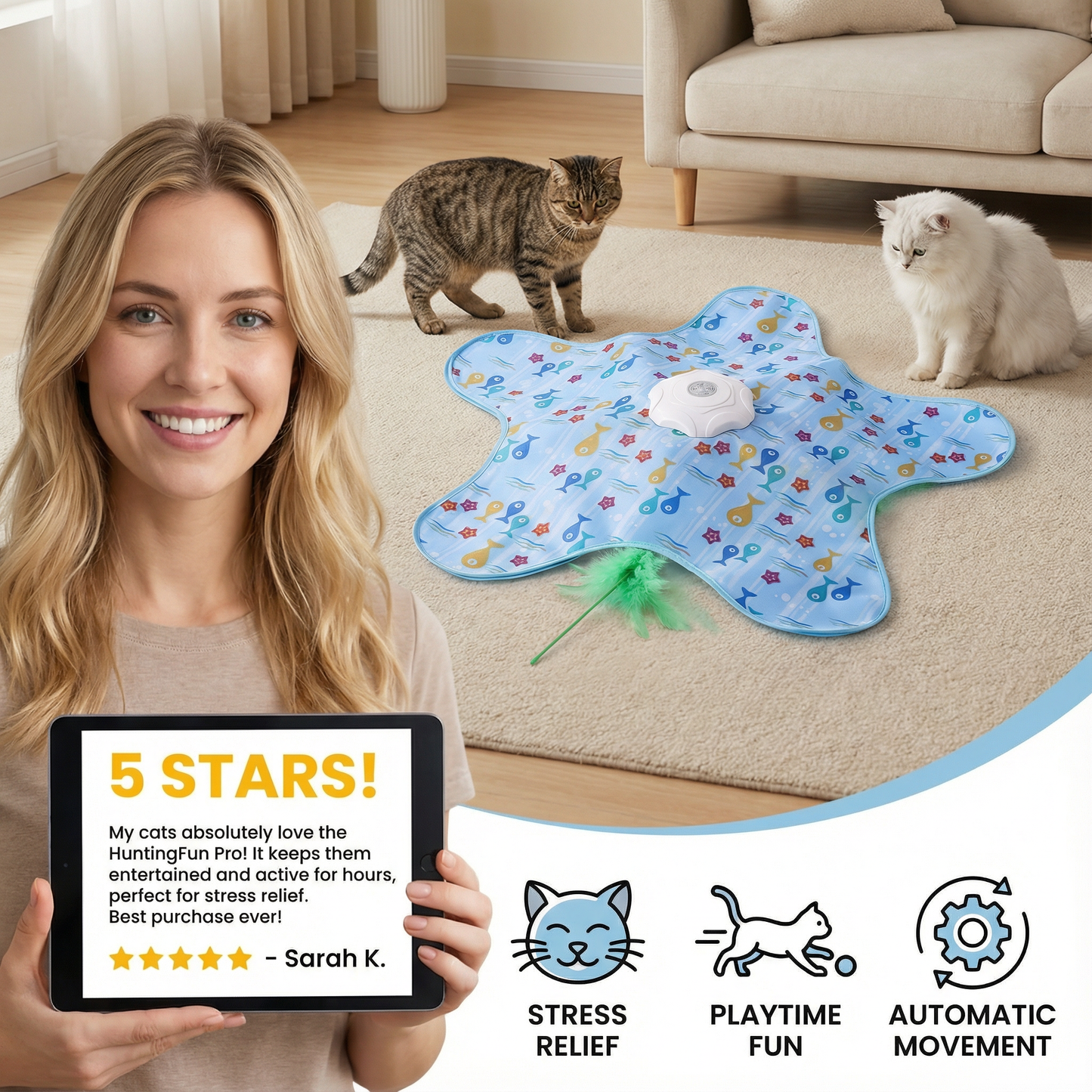 HuntingFun Pro – Automatisches Katzenspielzeug zur Stressbewältigung und Spielzeitspaß Karnz