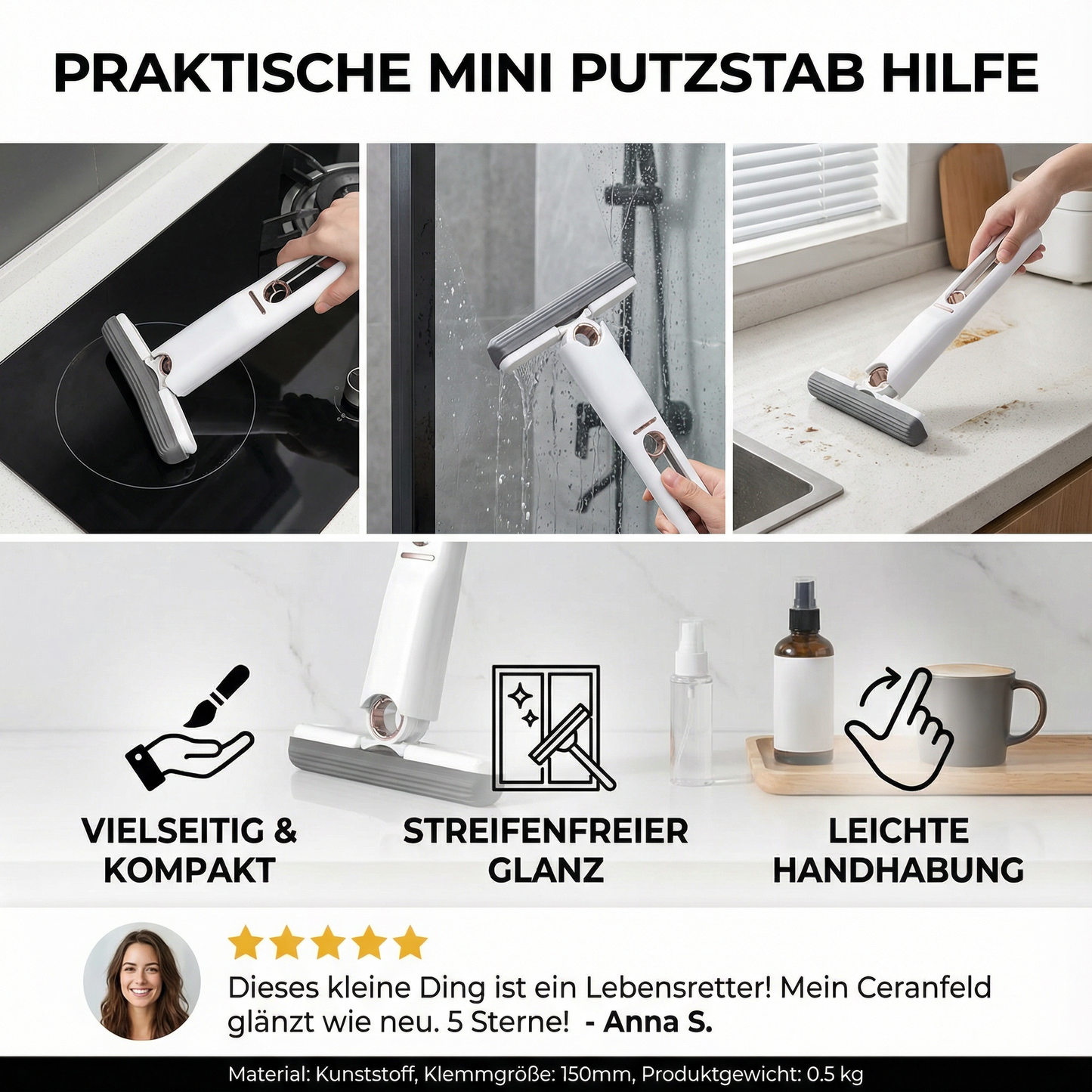 Mini Putzstab mit Wasserabzieher | Karnz