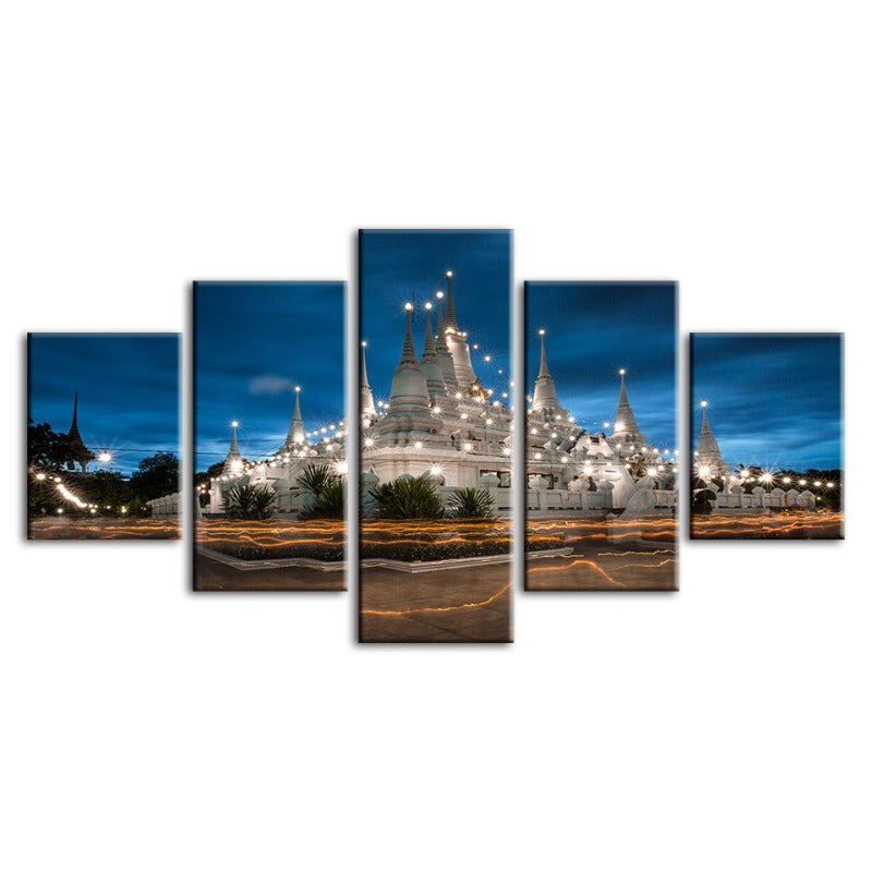 5 Stück Schönes Tempel Nachtzeit - Leinwand Wandkunst Gemälde