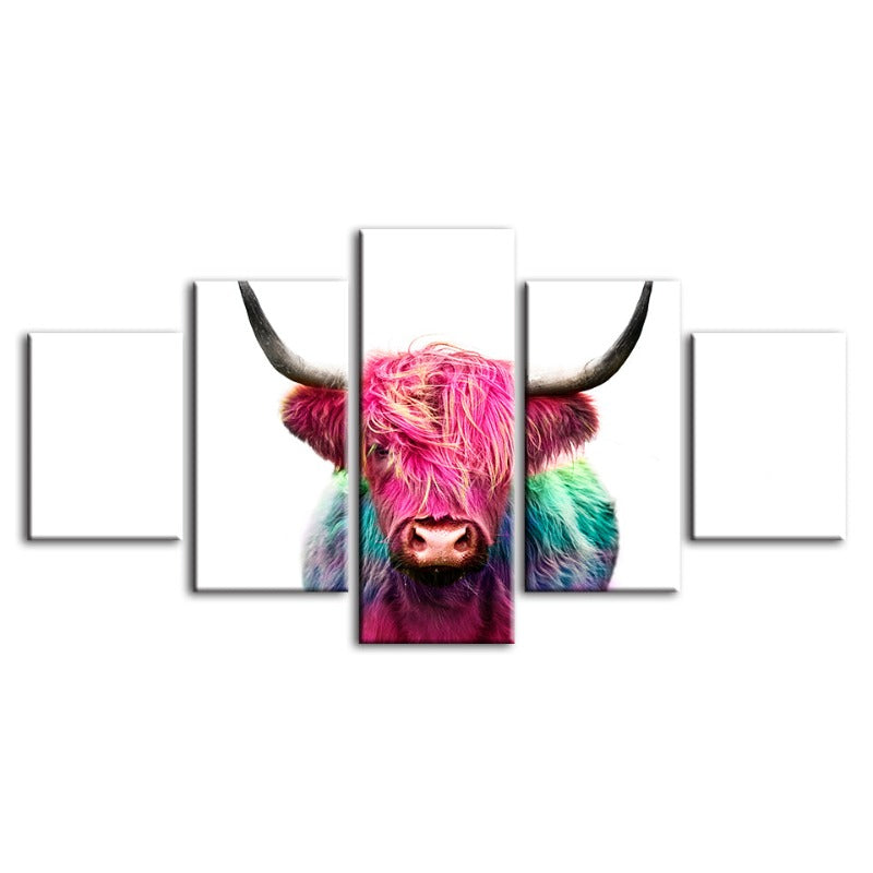 5-teilige bunte rosa Kuh - Leinwand Wandkunst Malerei