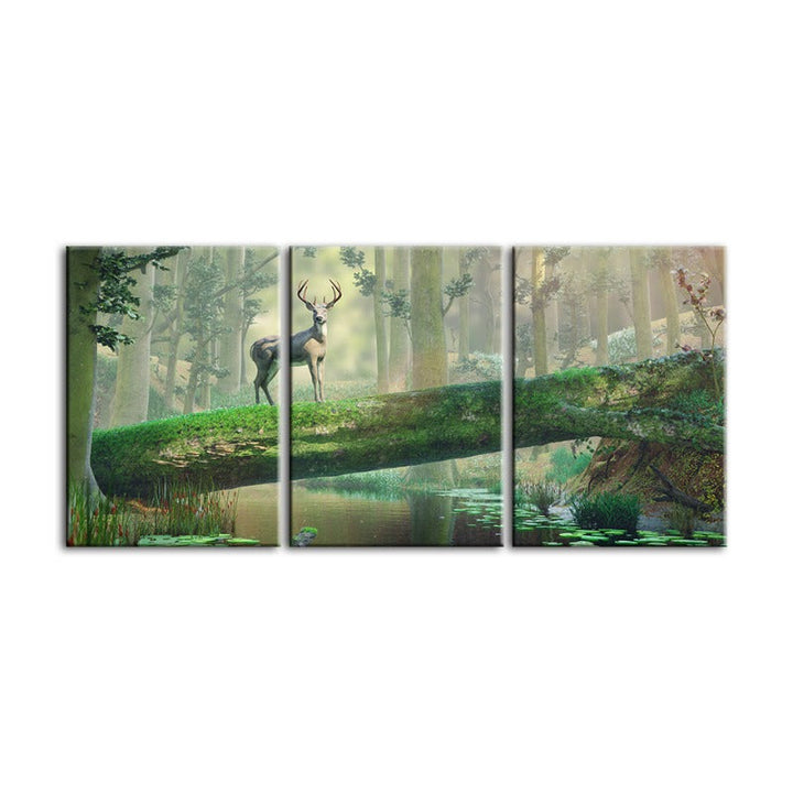 Bezauberter Wald Reh-Canvas Wandkunst Gemälde 3 Teile