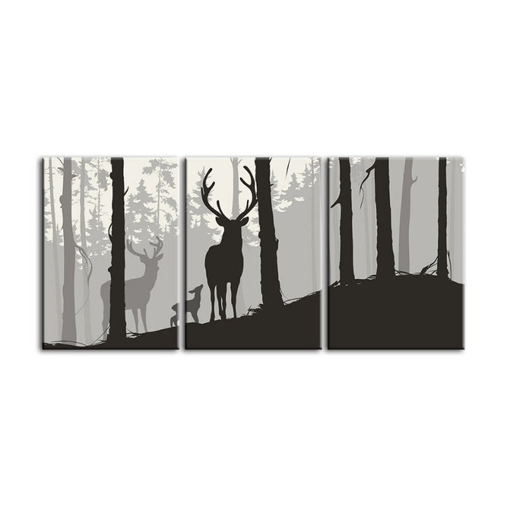 Silhouette einer Hirschfamilie – Leinwandbild, 3-teilig