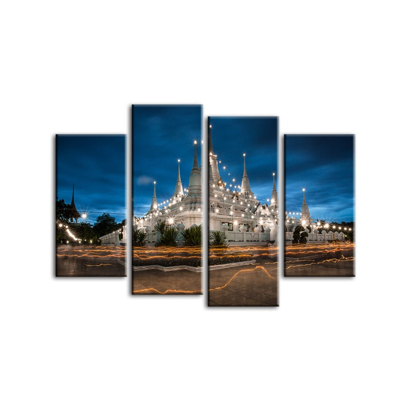 4 Stück Schönes Tempel Nacht Zeit - Leinwand Wandkunst Gemälde | Karnz