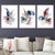 Botanisches Set mit 3 gerahmten Wandbildern mit rosa und blauen Blumenmotiven