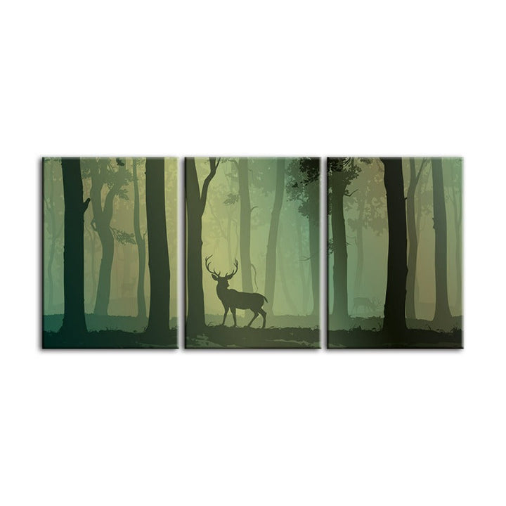 Verzauberte grüne Ton Silhouetten Reh-Leinwand Wandkunst Gemälde 3 Stücke