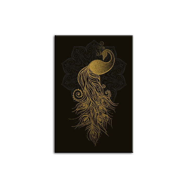 Abstract Golden Mandala Pfau - Canvas Wandkunst Malerei