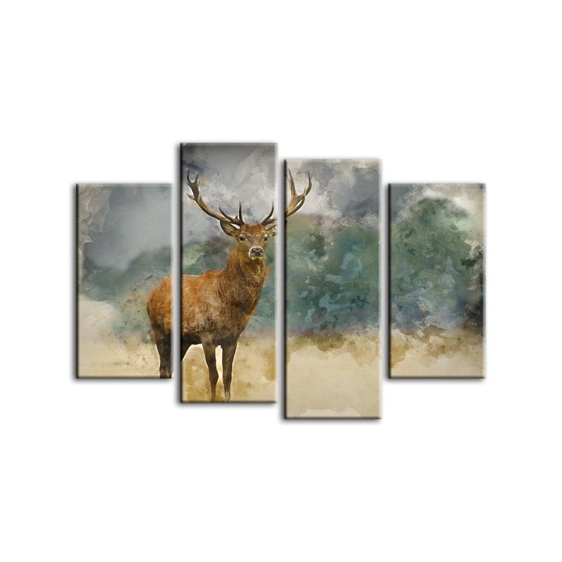 4-teilige Aquarell Ebenholz Hirsch - Leinwand Wandkunstmalerei