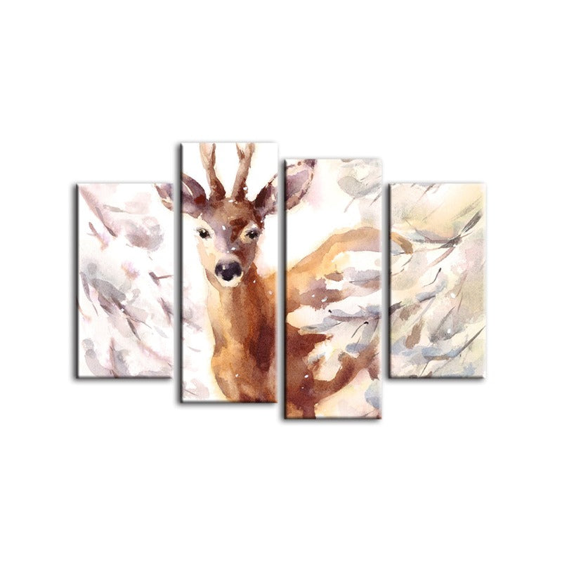 4 Stück Jung Elegante Reh - Leinwand Wandkunst Malerei