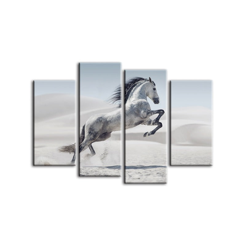 4-teilige Springendes Weißes Pferd - Canvas Wandkunst Gemälde