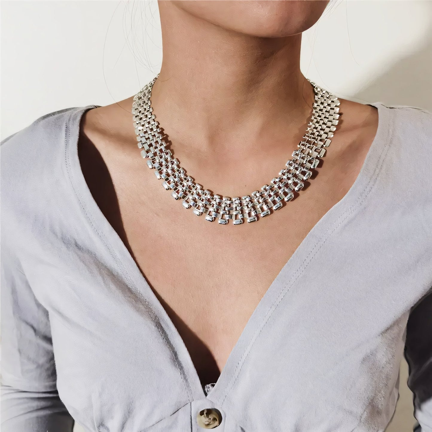 Karnz | Breite Fluss Flachkette Choker Halskette