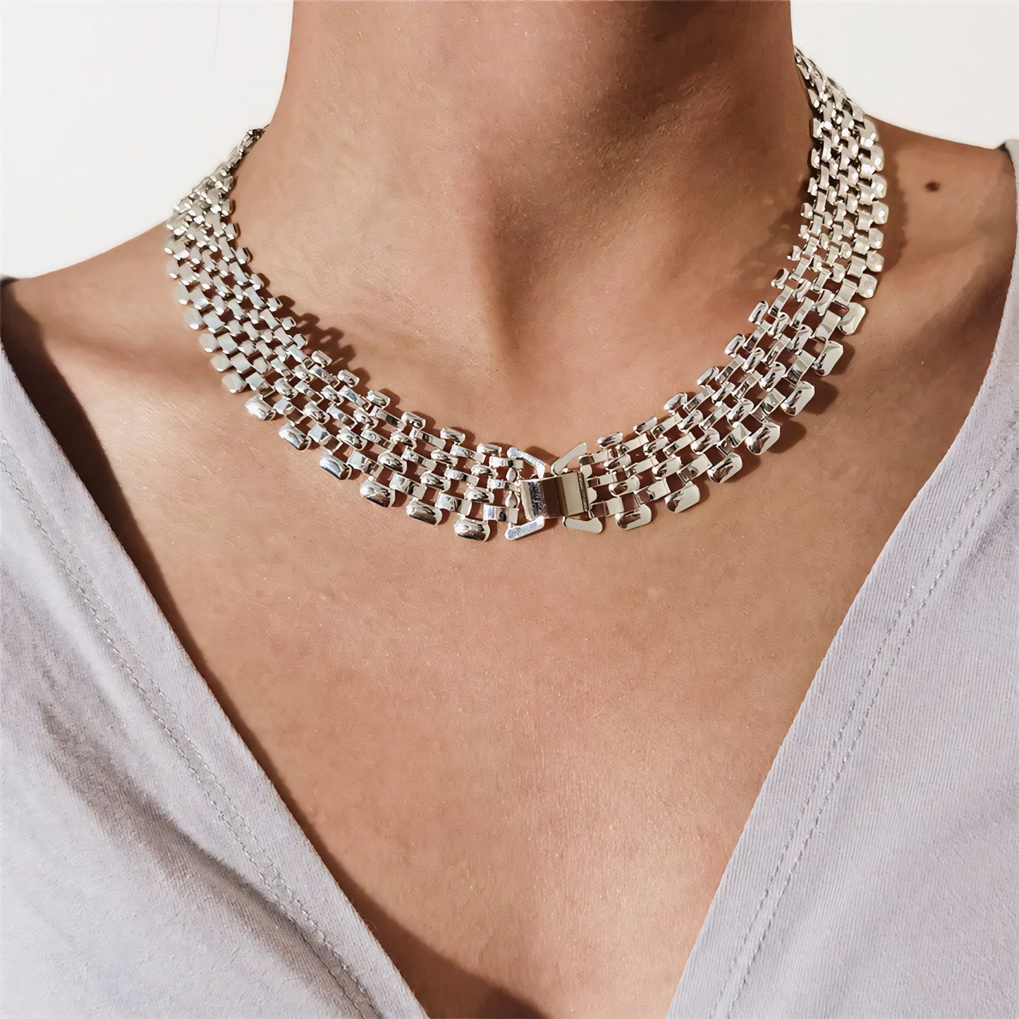 Karnz | Breite Fluss Flachkette Choker Halskette