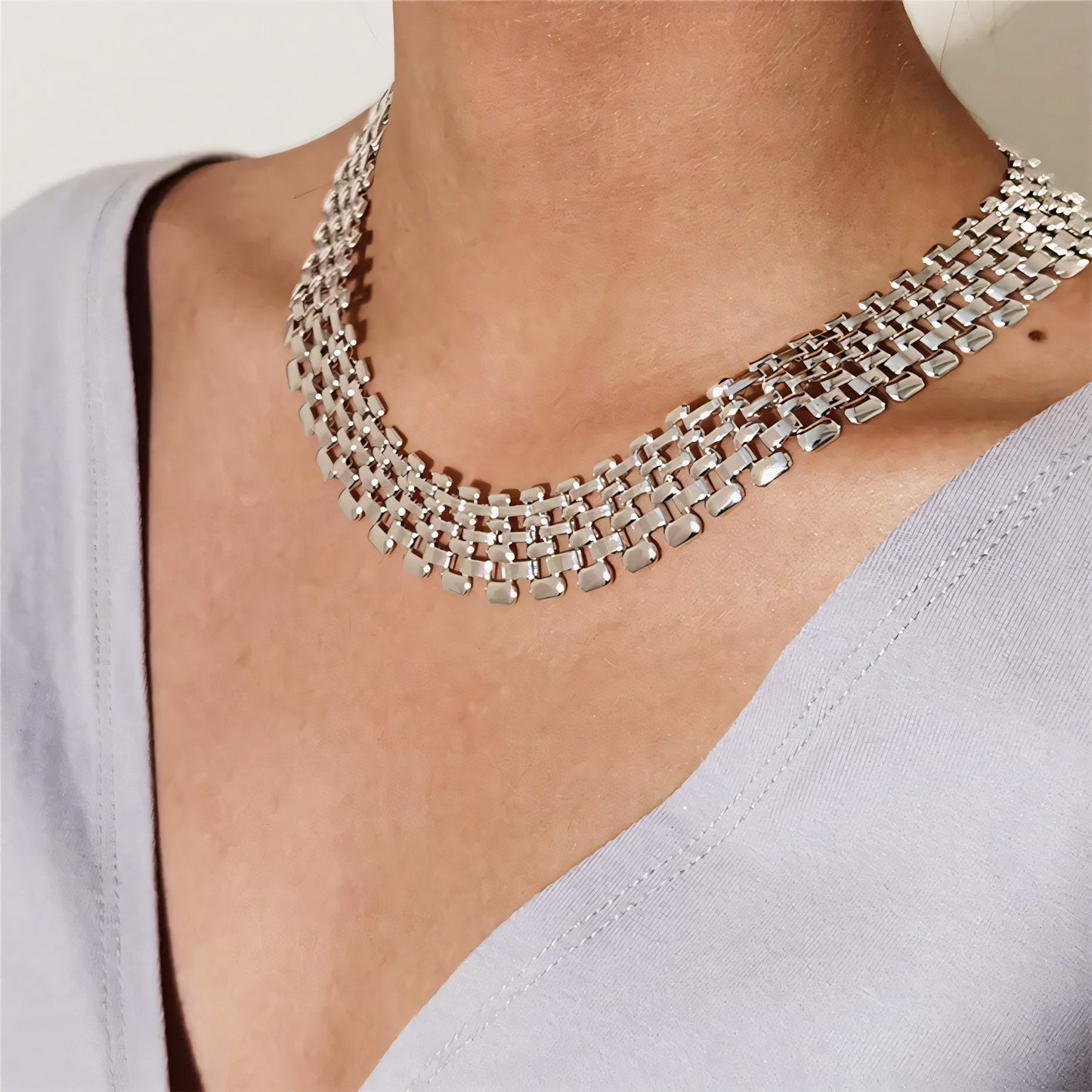 Karnz | Breite Fluss Flachkette Choker Halskette