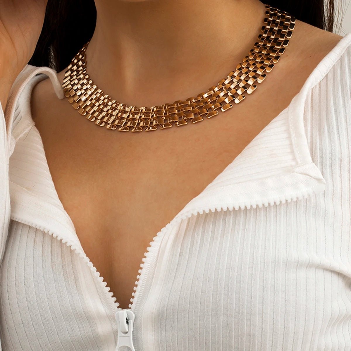 Karnz | Breite Fluss Flachkette Choker Halskette