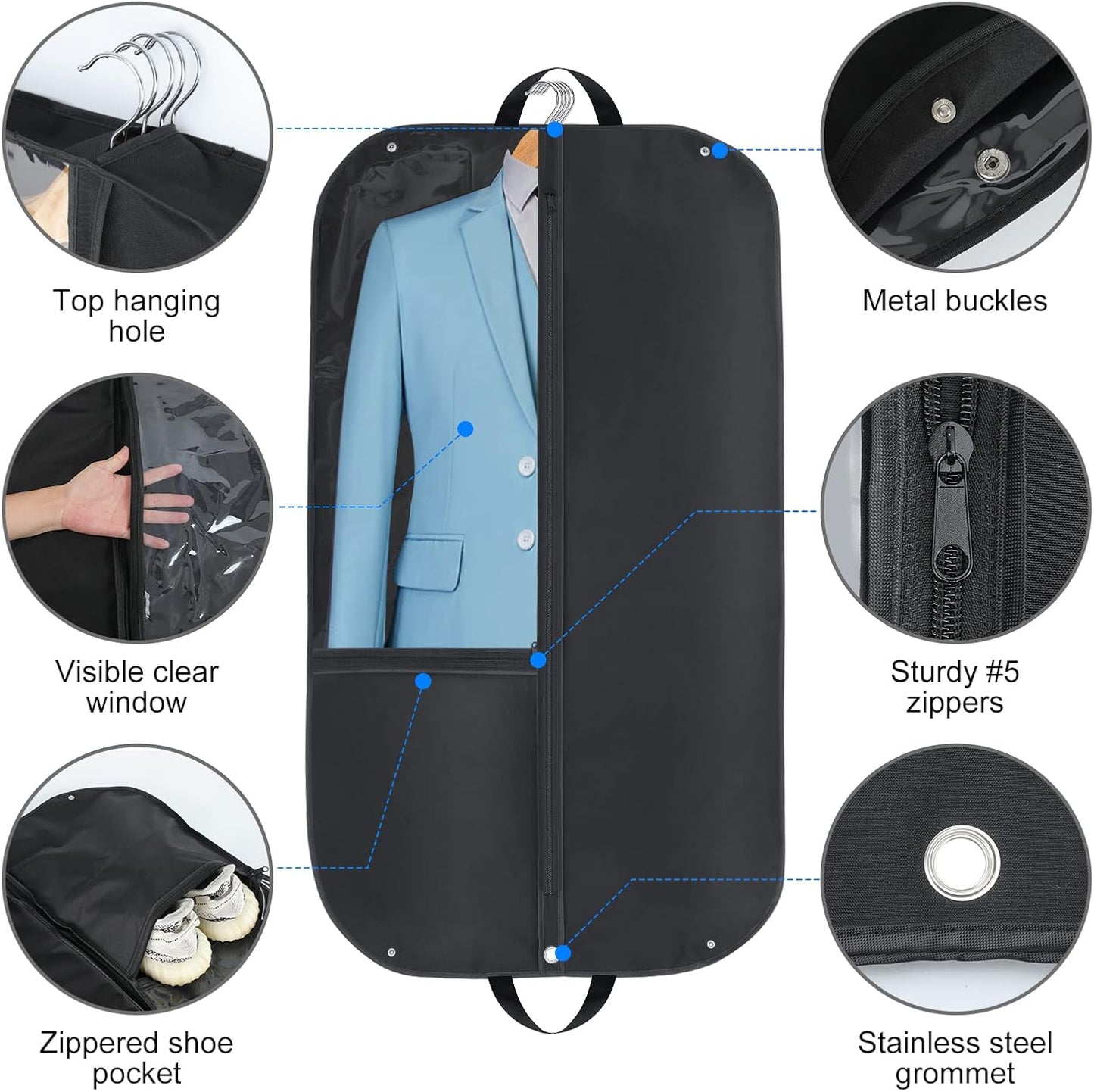 Wasserfester Oxford-Garderobenbeutel – Anzugschutz mit Zwickel und Taschen (2er-Pack) | Karnz