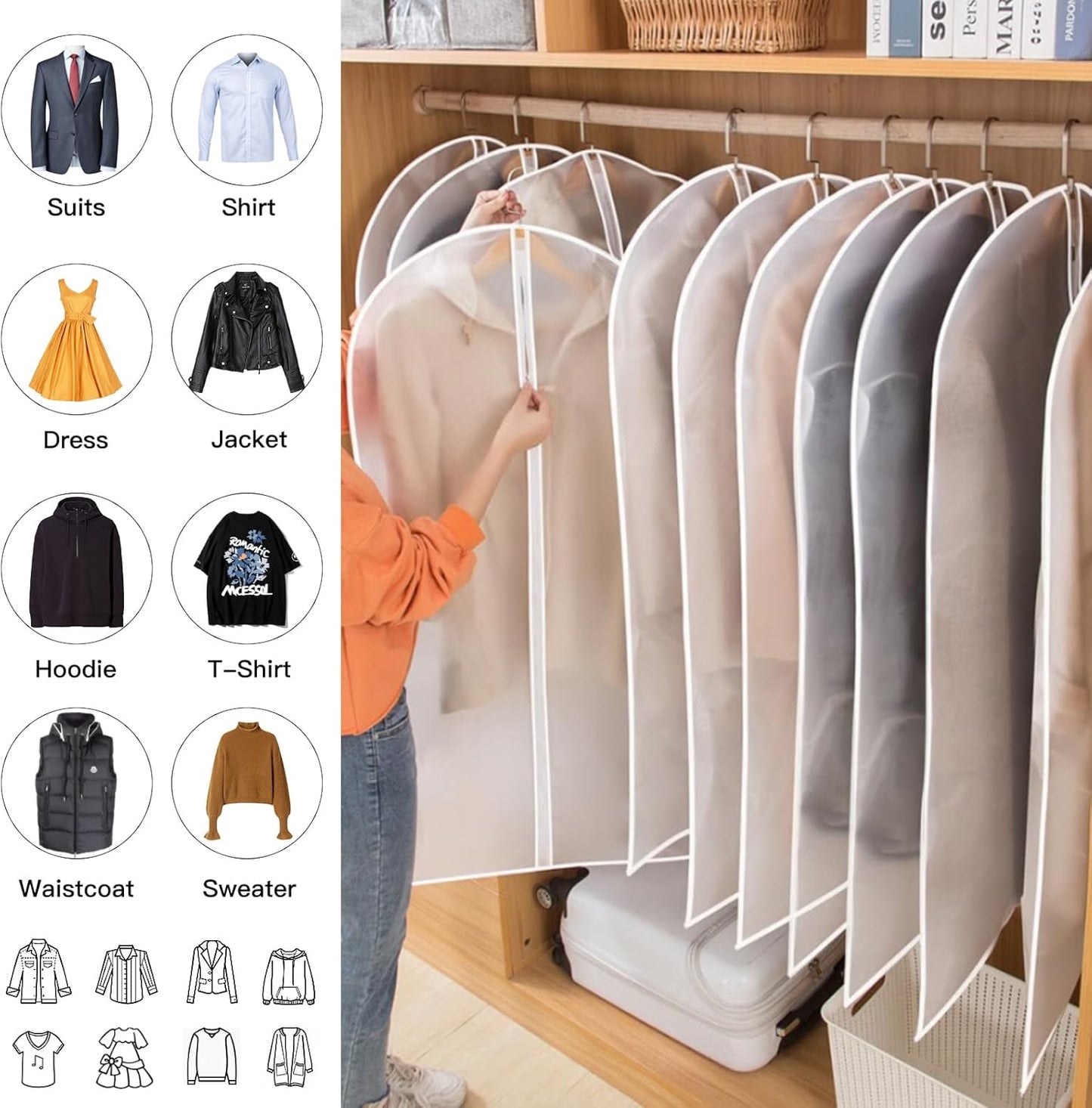 PEVA Kleiderhüllen-Set – 24er-Pack hängende Kleiderhüllen in 3 Größen | Karnz