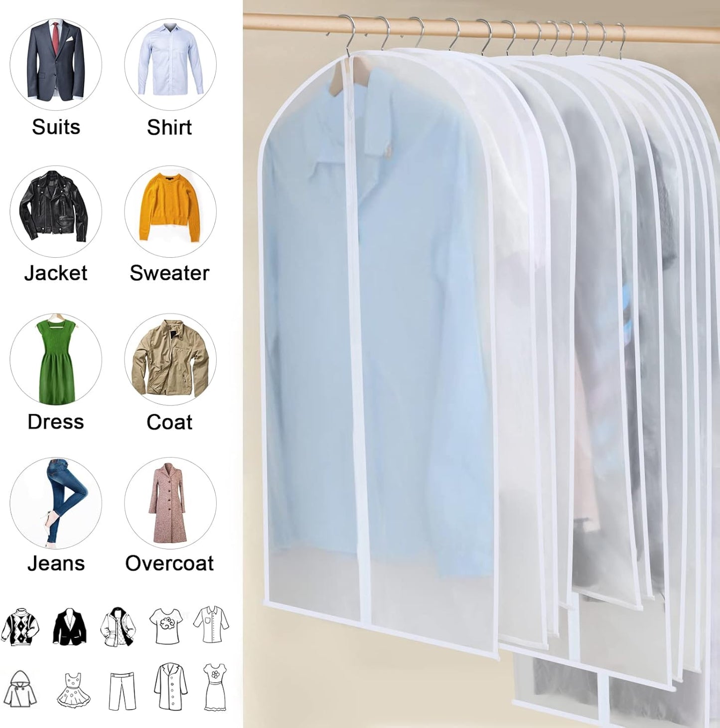 PEVA Kleiderhüllen-Set – 24er-Pack hängende Kleiderhüllen in 3 Größen | Karnz